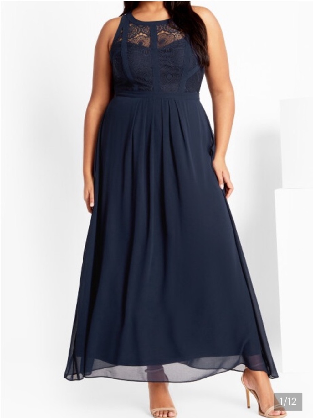 City Chic Navy Lace paneled Bodice Maxi Dress New